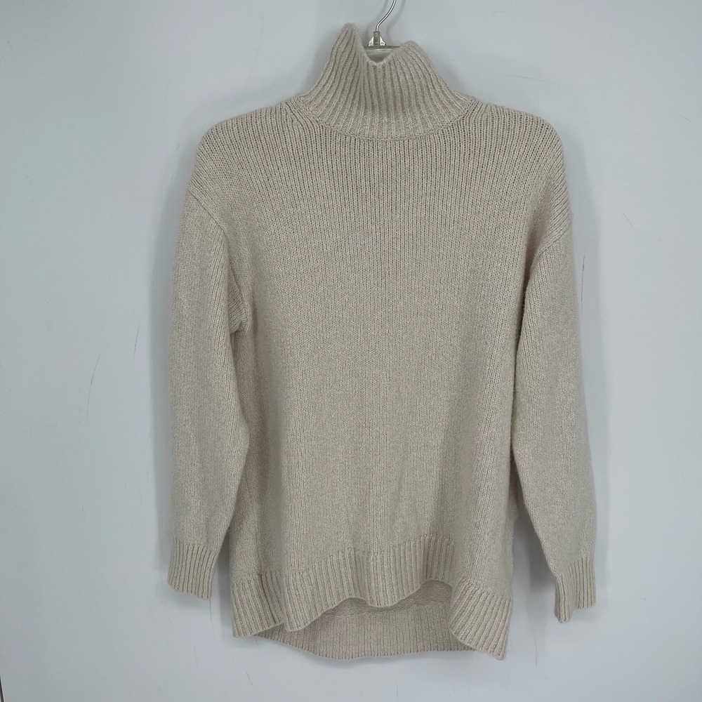 Uniqlo Women's Beige Wool Blend Turtleneck Ribbed Knit Sweater Top Size XS